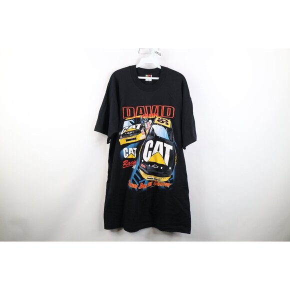 Vtg 90s NASCAR Mens 2XL Cat Racing David Green All Over Print T-Shirt Black USA